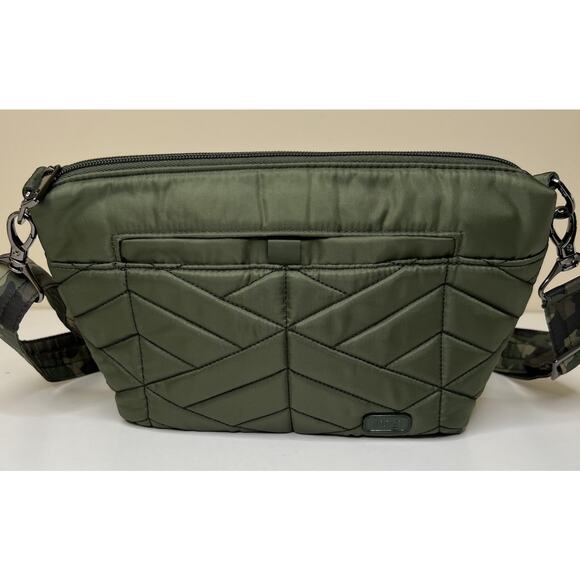 Lug Flare RFID Crossbody Military Green Polyester Zip Top Muti Pocket Medium Bag - Picture 2 of 7